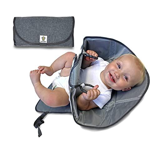 SnoofyBee Portable Clean Hands Changing Pad. 3-in-1 Diaper Clutch, Changing Station, and Diaper-Time Playmat with Redirection Barrier for use with Infants, Babies and Toddlers (Heathered Grey)