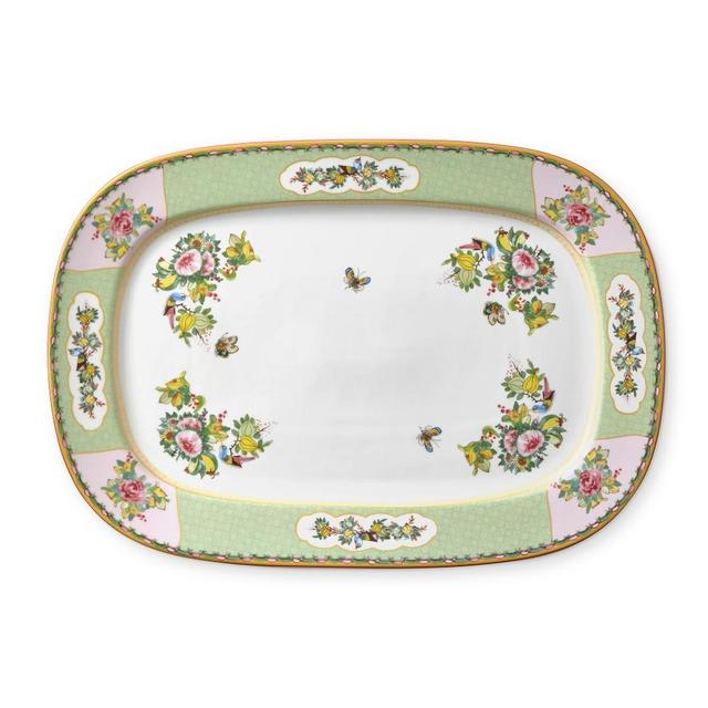 Famille Rose Rectangular Platter, Green Rim