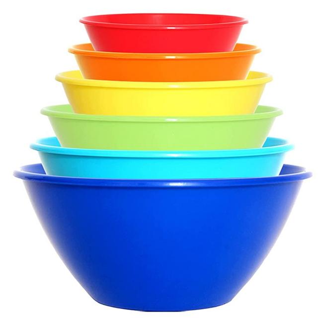 Youngever 6 Pack Large Plastic Mixing and Serving Bowls, Plastic Nesting Bowls Set - 120OZ, 80OZ, 50OZ, 32OZ, 22OZ, 12OZ (Rainbow Colors)