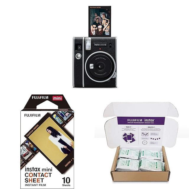 Fujifilm Instax Mini 40 Instant Camera & Instax Mini Contact Sheet Film - 10 Exposures & Instax Mini Instant Film Value Pack - 120 Photos