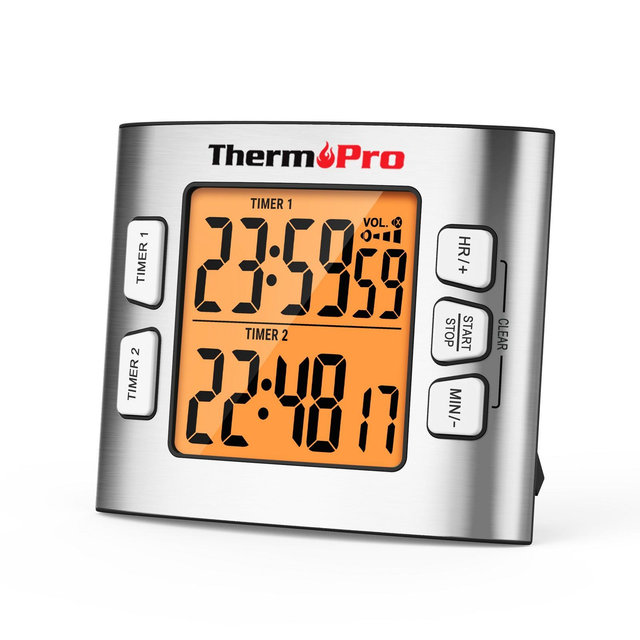 ThermoPro TM02W Digital Kitchen Timer with Adjustable Loud Alarm and Backlight LCD Big Digits/ 24 Hour Digital Timer for Kids Teachers in White