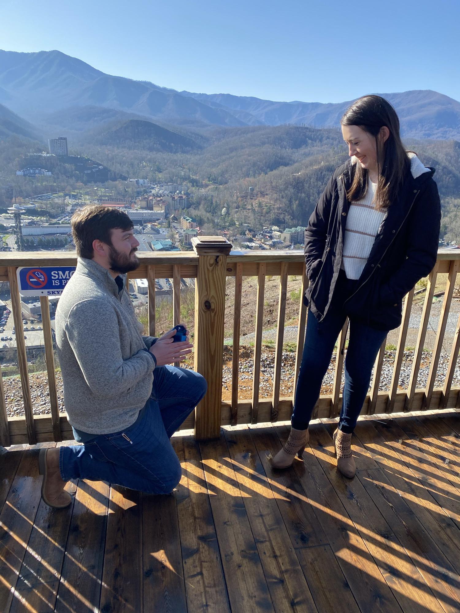 The day Liam proposed on the Sky Bridge in Gatlinburg, TN! March 2021