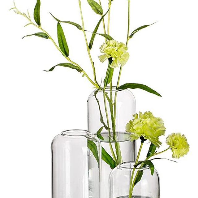 Glass Bud Vases for Flowers - Hewory Blown Modern Small Glass Vases for Centerpieces Set of 3, Mini Clear Bulk Flower Vases for Wedding Party Events Home Decor Floral Arrangements (Not Include Flower)