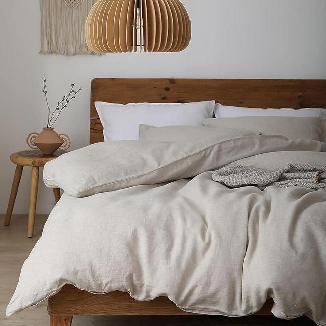 XZ XIFA Linen Duvet Cover Set, 100% Washed Textured French Flax Linen Bedding with Zipper Closure, Cooling for Hot Sleepers- 1 Duvet Cover and 2 Pillowcases (Oversized King, Natural Linen)