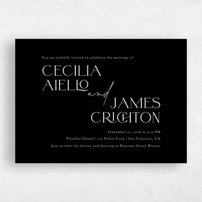 Black Wedding Invitation - Santiago Landscape