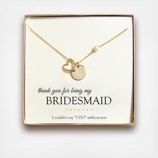 Personalized Bridesmaid Gold Open Heart Charm Necklace
