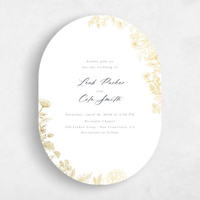 White Oval Wedding Invitation - Vicenza Classic Foil