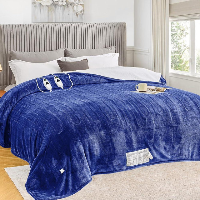 greenoak Heated Blanket Electric Queen Size 84"X90" Dual Control, Heating Blanket with 10 Heat Levels 1/2/4/6/8 Hours Auto-Off, Sherpa Soft Warm Christmas Blanket, Sea Blue