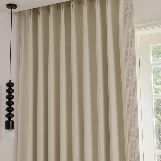 VisionaryHomeDesign Soft Cotton Blend Curtains with Embroidery Trim - Room Darking, Pinch Pleat, Memory Trained, 2 Panels (Warm Cream, 50" W x 96" L)