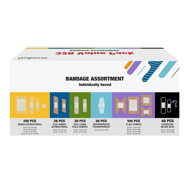 Variety Bandages Pack,328ct Assorted Bulk Various Sizes, Shapes &Features | Sheer Fabric & Flex Fabric with Benzalkonium, ECO Bamboo Fabric, Waterproof, Cartoon Blind Box Fragrance Bandages