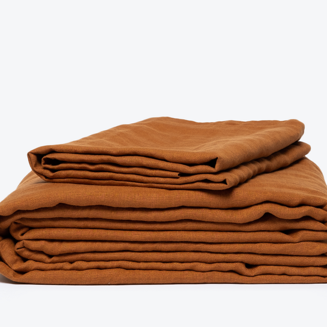 CLASSIC SHEET SET HEIRLOOM LINEN - Terracotta Queen