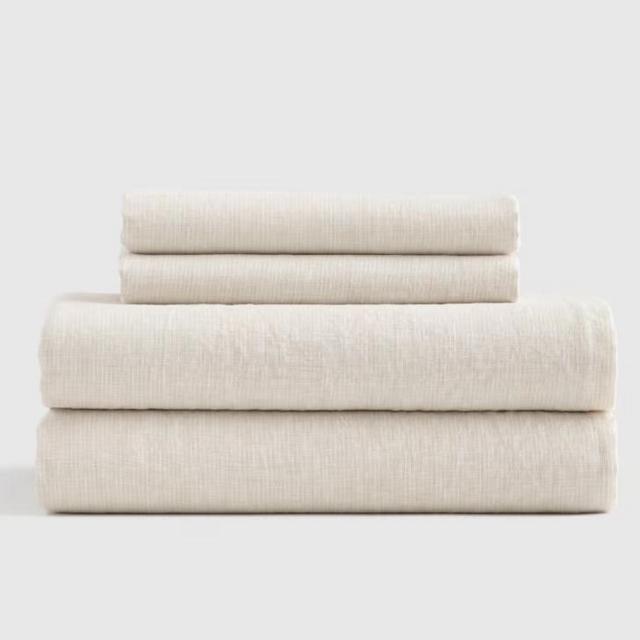 Linen Sheets | Quince King Size Natural/White Mini Pinstripe