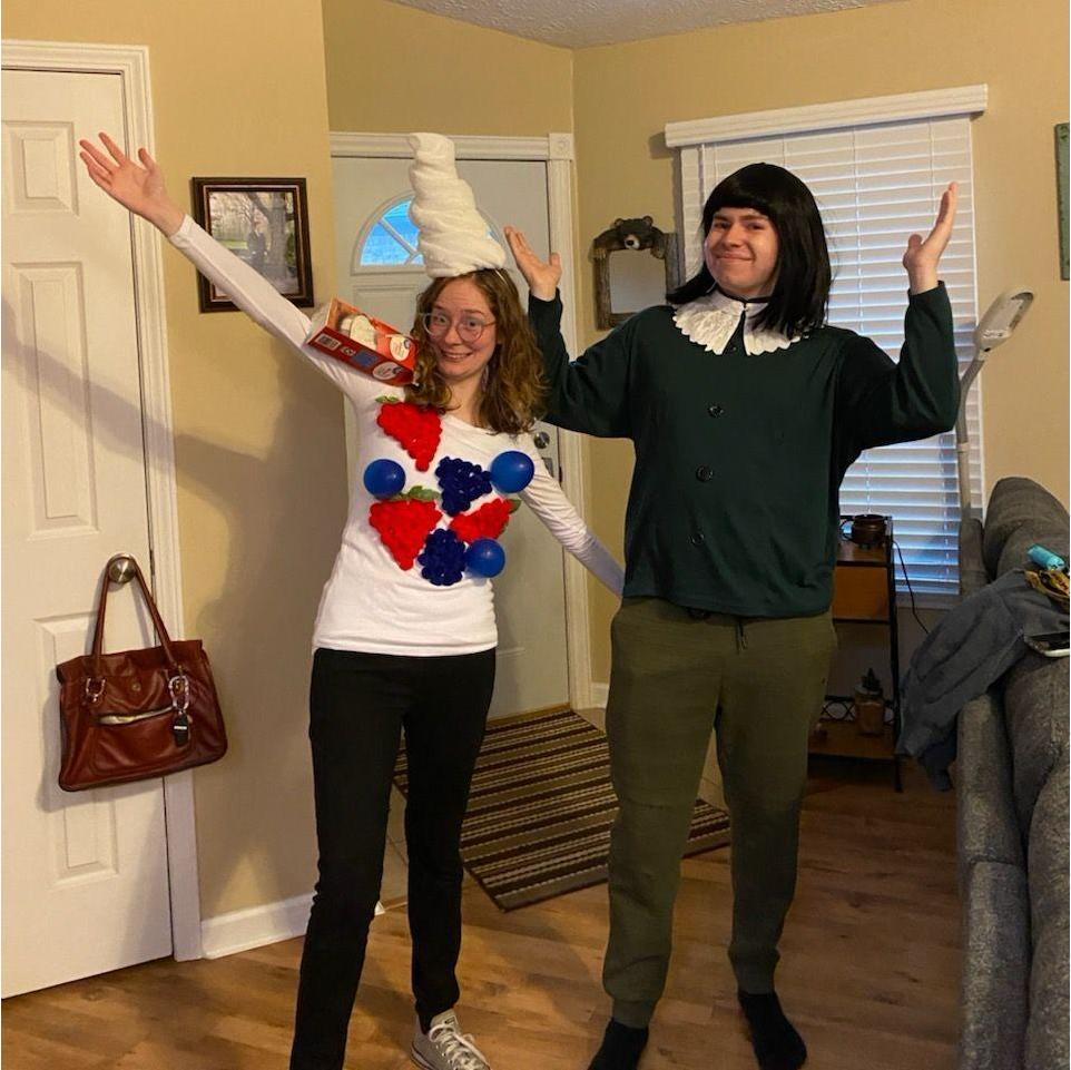 The first of many great couple's Halloween costumes - berries and cream and the little lad from the starburst commercial