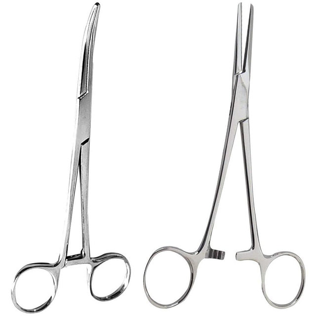 SURGICAL ONLINE 2 Piece Curved & Straight 8" Hemostat Set, Stainless Steel Locking Tweezer Clamps - Ideal Hemostats for Nurses, Fishing Forceps, Crafts and Hobby