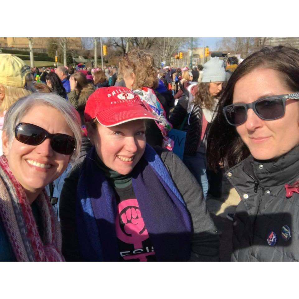 Our first picture together! And the neighbor who introduced us! (before we started dating) Women's March, 2017 in Philadelphia