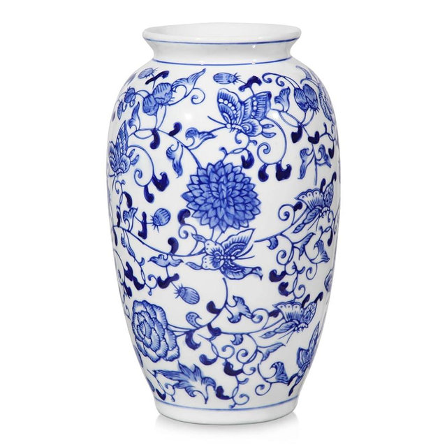 Blue and White Vase, Blue Ceramic Vase for Home Decor 8.9" Chinoiserie Vase for Flowers Blue and White Porcelain Flower Vase for Living Room, Bathroom, Dinner Table Centerpieces