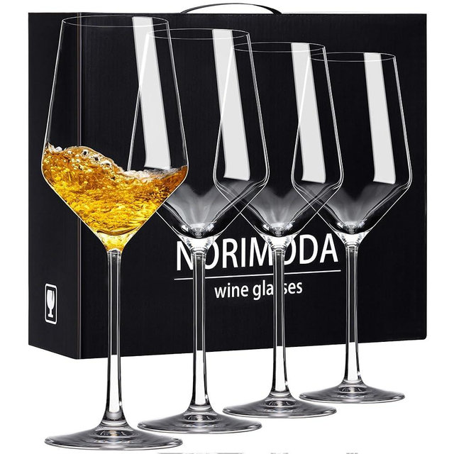 NORIMODA Wine Glasses Set of 4, 17oz Lead-free Stemmed Glasses for Red & White Wine, Gift for Wine Lovers