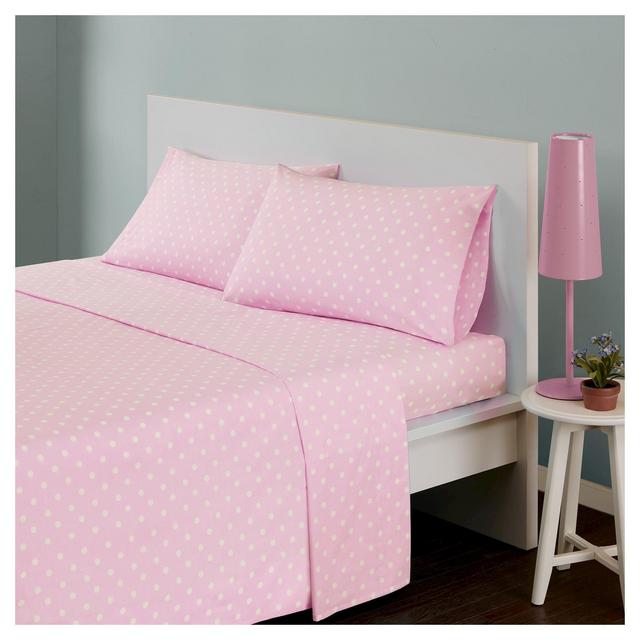 Queen Polka Dot Printed Cotton Sheet Set Pink