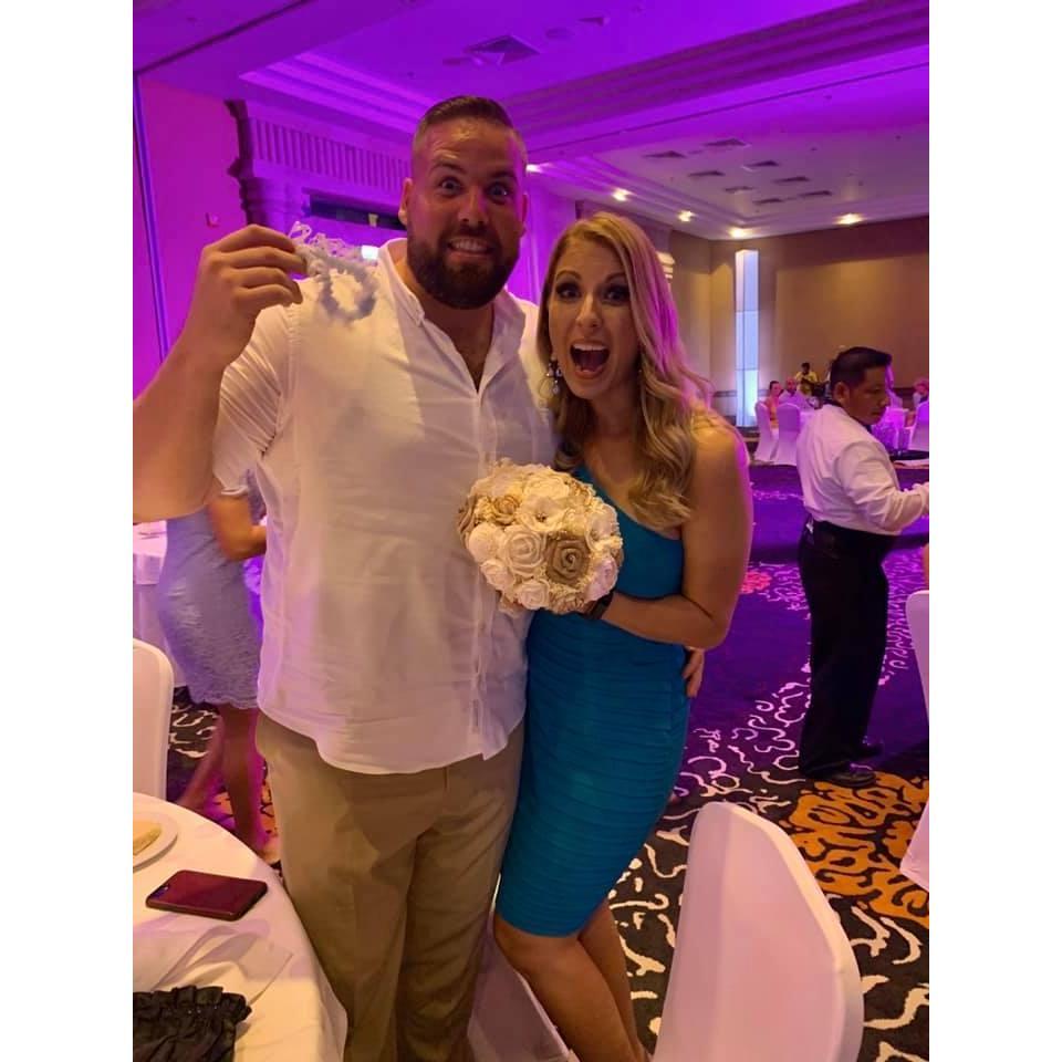 He caught the garter and I caught the bouquet. It was at this point we knew it was on!