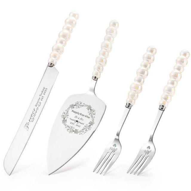 BEKESIN Wedding Cake Knife and Server Set,Ceramic Pearl Handle Cake Cutting Set for Weddings, Engagements, Anniversaries, and Engagement Gifts for Couples