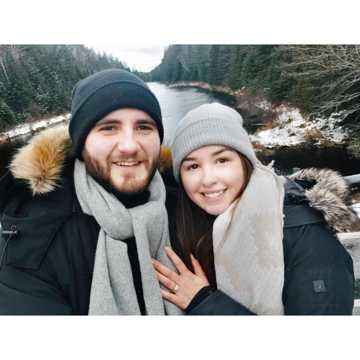 We got engaged on the suspended bridge @ Notre-Dame-de-la-Merci, QC (December 6, 2020).