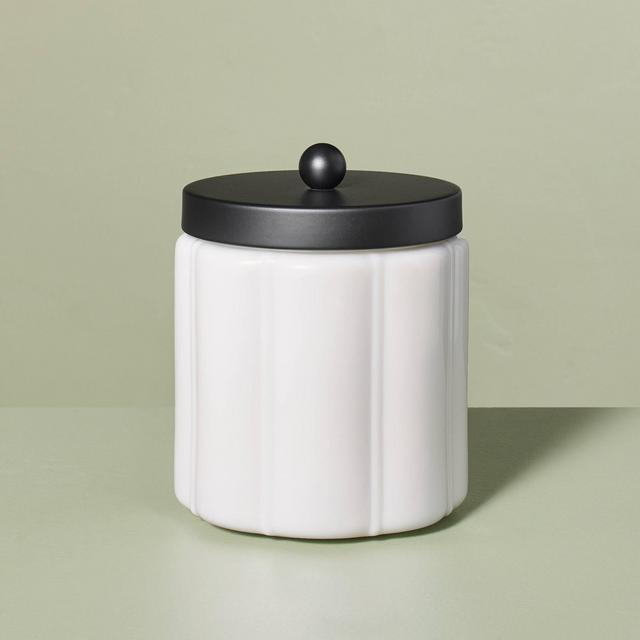 Small Milk Glass Bath Canister with Metal Lid Black Finish - Hearth & Hand™ with Magnolia