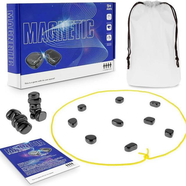 2024 New Magnetic Chess Game Set with Rocks,Fun Table Top Multiplayer Magnetic Chess Game with Stones,Magnet Game with String,Magnet Chess Game,Cluster Game for Kids Adult Board Games (A)