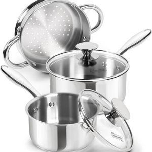 MICHELANGELO Stainless Steel Saucepans with Steamer