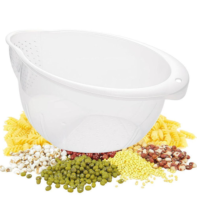 Japanese Rice Strainer Quinoa Washing Bowl Small Grains Washer Cleaner Plastic Side Drainers Colander for Rinsing Fruits, Vegetables and Beans, BPA-Free (Clear)