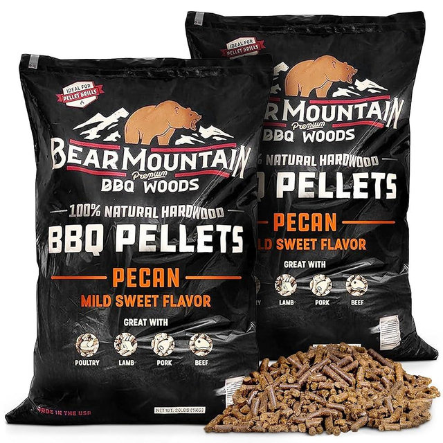 Bear Mountain BBQ 100 Percent All Natural Hardwood Pecan Mild Sweet Flavor Smoker Pellets for Outdoor Wood Pellet Grill (2 Pack)