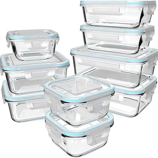 18 Piece Glass Food Storage Containers with Lids, Glass Meal Prep Containers, Glass Containers for Food Storage with Lids, BPA Free & Leak Proof (9 lids & 9 Containers)