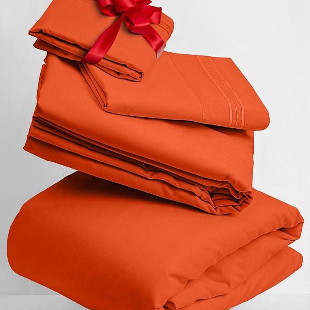 Mellanni Queen Sheets Set - 4 PC Iconic Collection Bedding Sheets & Pillowcases - Hotel Luxury, Extra Soft, Cooling Bed Sheets - for Women, Men, Kids & Teens (Queen, Poppy Orange)
