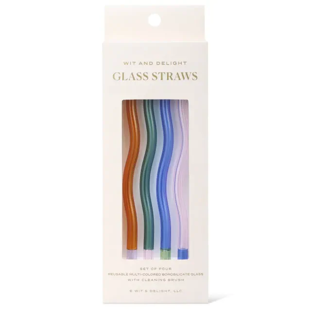 Wit & Delight 4ct Everyday Gifting Reusable Glass Straws with Cleaning Brush
