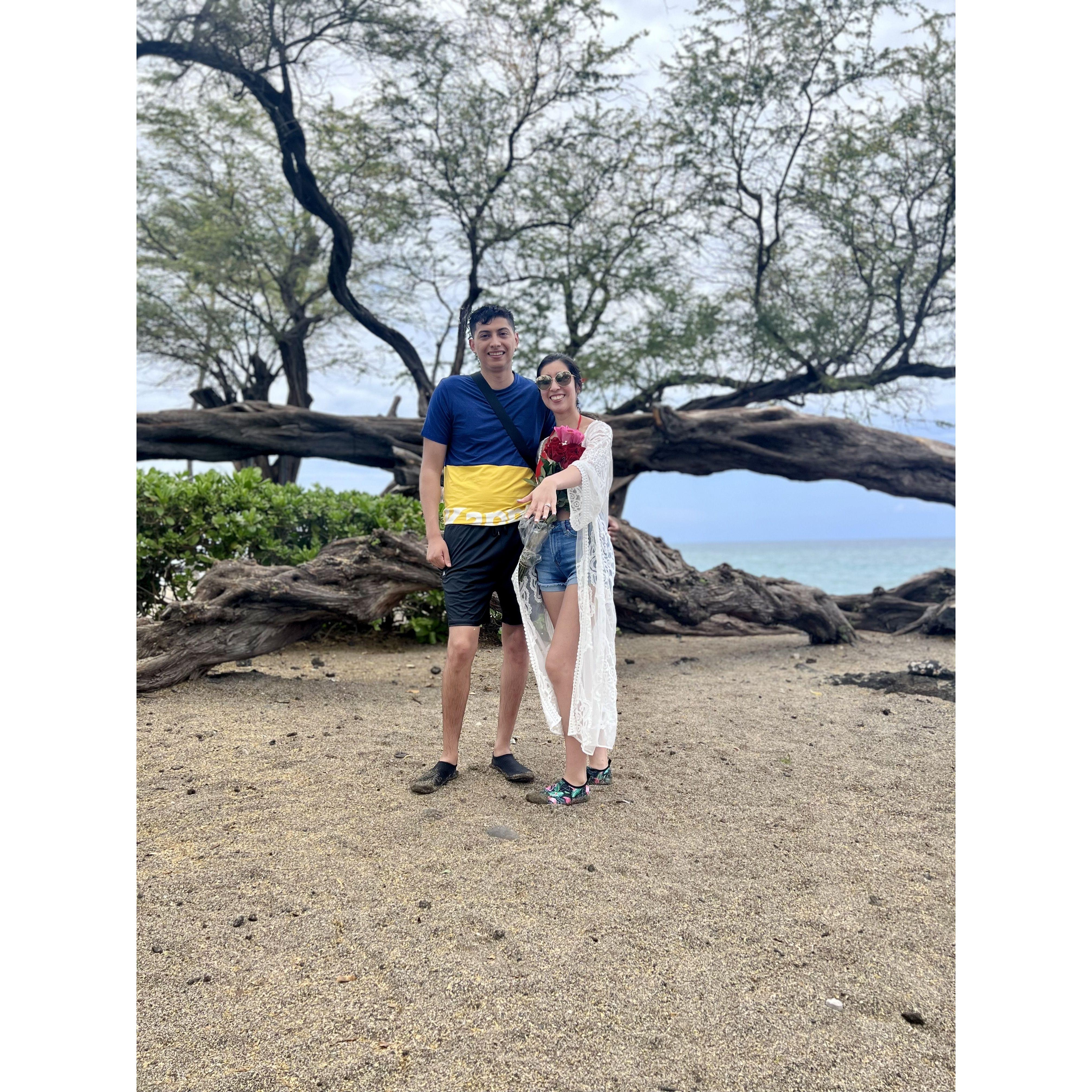 The day Jared asked Luci to marry him at the beach in Kona, Hawaii