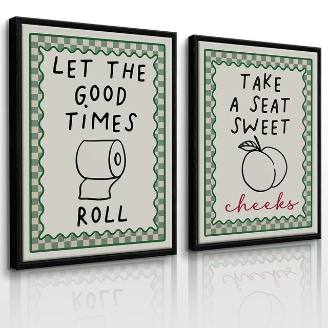 HDXUFJQ Black Frame Funny Bathroom Wall Art Retro Green Minimalist Bathroom Wall Decor Trendy Preppy Dorm Toilet Sign Prints Humor Canvas Picture for Restroom(8"x10")