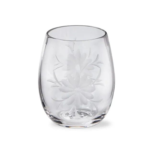 Tag 17 oz. Fleur Etched Stemless Wine Drinkware Hand Wash Beverage Glassware Dinner Party Wedding Resturant