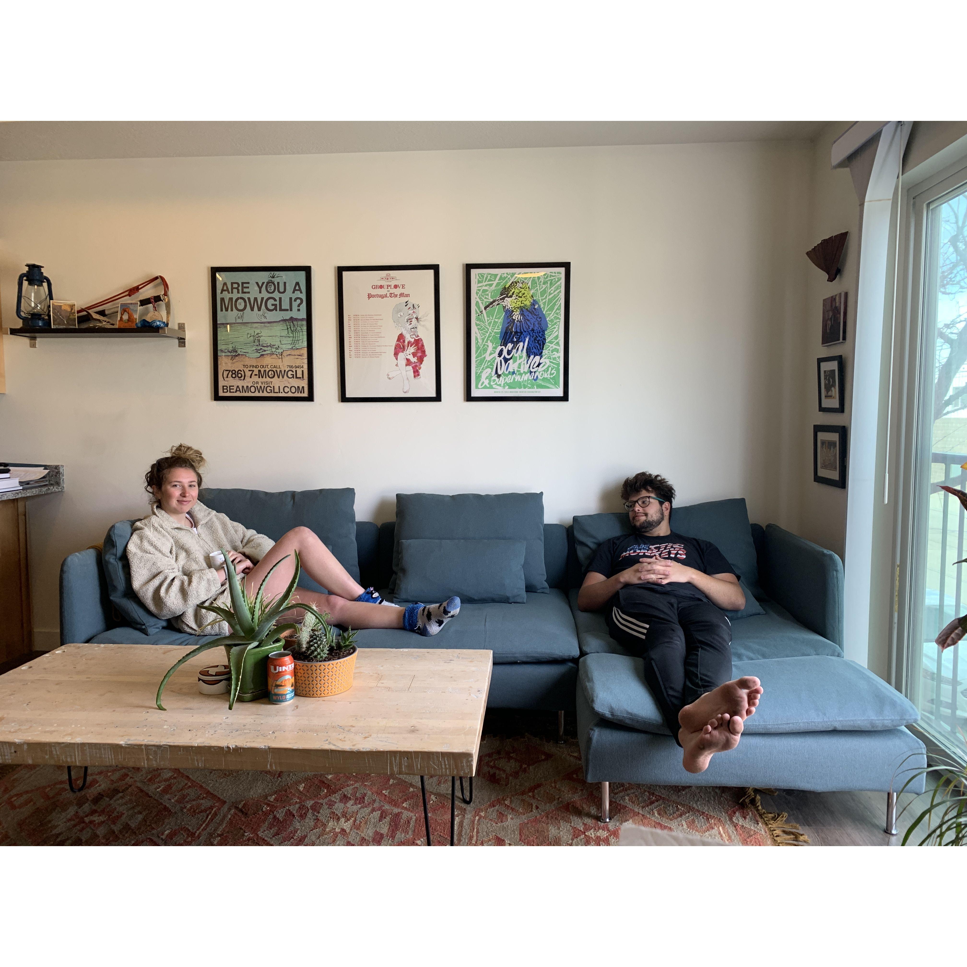 Our first big purchase together- a couch right when covid started