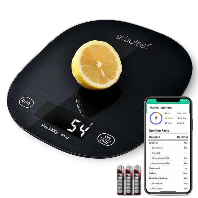arboleaf Digital Food Scale, Kitchen Scale, Food Scale for Weight Loss Calories with App, Smart Food Scales for Food Ounces and Grams Pounds, Cooking, Baking, 1g/0.1oz, 11lbs/5kg