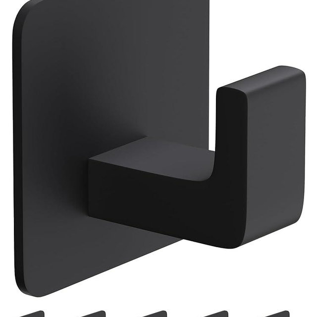 GWAAZXGZ Square Self Adhesive Towel Hooks - 6 Pack Matte Black Metal Hooks, Right-Angle Design for Towels, Robes & Hats, Organize Bathroom, Kitchen, Entryway, Doors, Cabinets on Smooth Surfaces