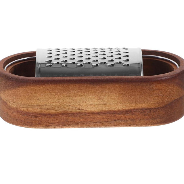 Luxshiny Cheese Grater With Container, Stainless Steel Cheese Shredder with Wooden Handle Shredder Zester Grater Box Handheld Kitchen Grater for Cheese Lemon