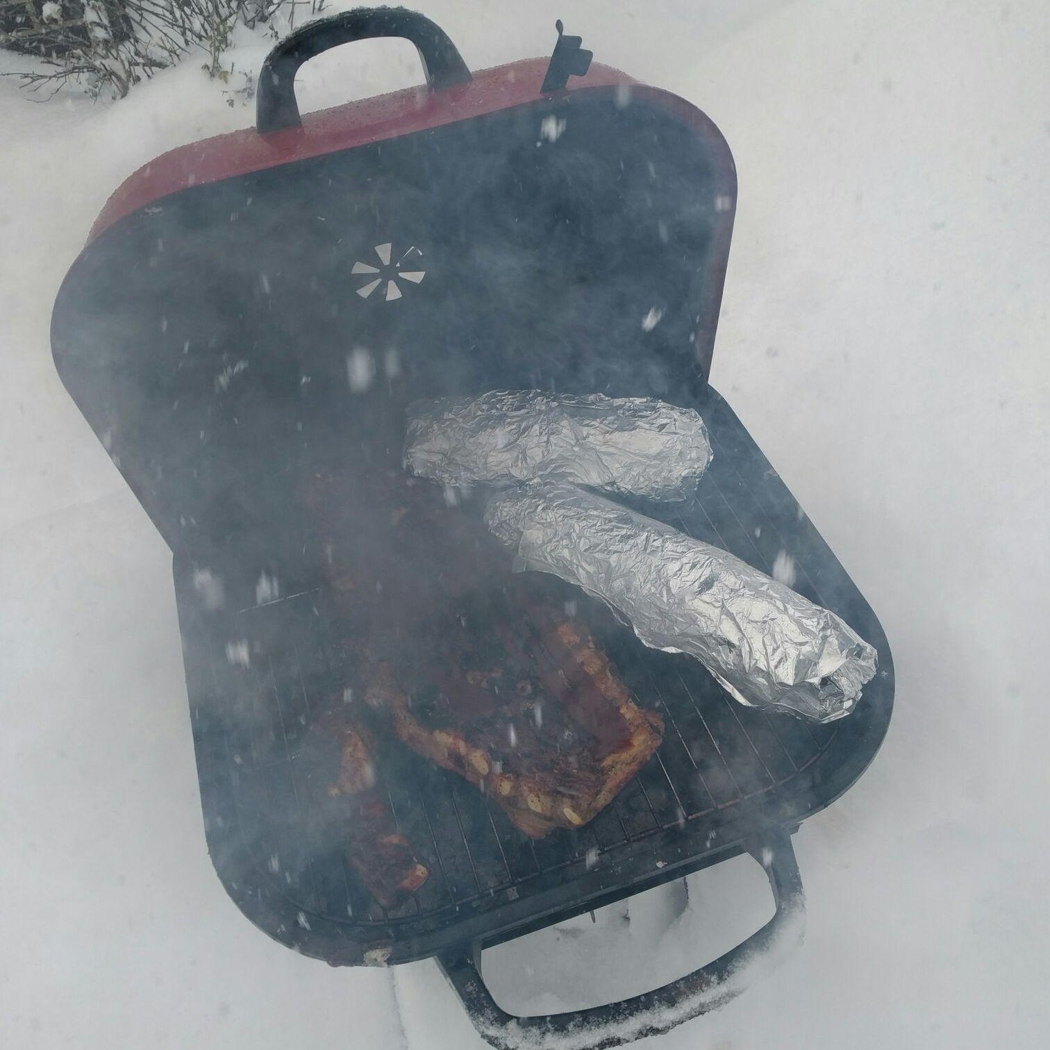 Grilling during a snow storm