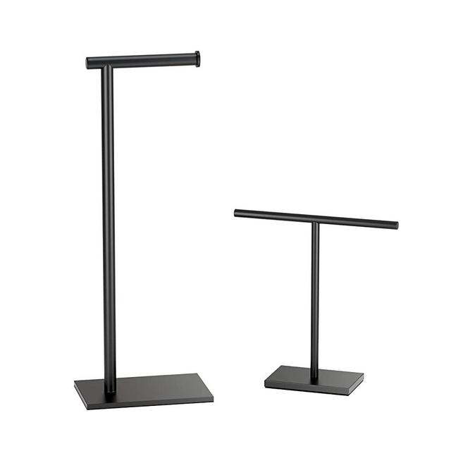 Gatco Freestanding Rectangle Toilet Paper Holder & Countertop Towel Holder 2-Piece Set, Matte Black