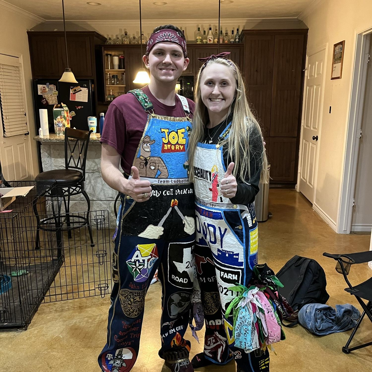 Our first night with our completed overalls!