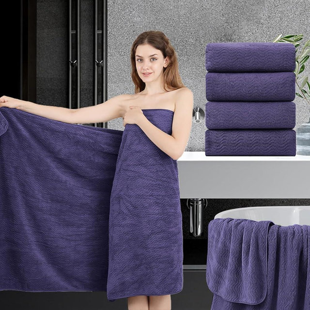 4 Piece Bath Towel Oversized Bath Sheet 35"x70" Bathroom Towel Extra Large Bath Towel Set Highly Absorbent Quick Dry Premium Towel for Bathroom Spa Gym Hotel 600GSM Shower Towel for Daily Use,Purple