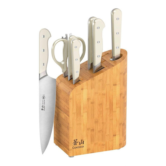 Cangshan APERTIVO Series 8-Piece Knife Block Set German Steel, Bamboo Block, 1026849 (White)