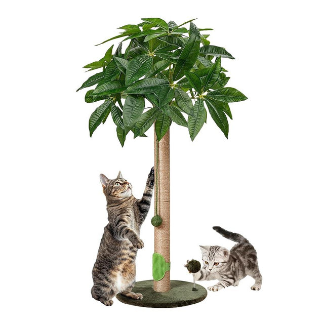 Cat Scratching Post 33" Scratching Posts for Indoor Cats Adults and Kitten, Cat Scratching Post Tall with Sisal Rope, Cute Cat Tree Scratching Post with Hanging Ball