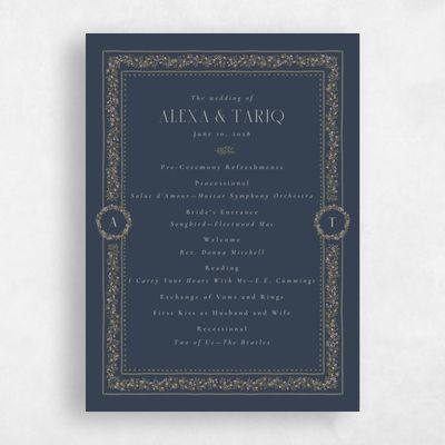 Grayed Navy, Blue Wedding Program - Mirelia