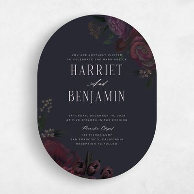 Red Oval Wedding Invitation - Malina Classic