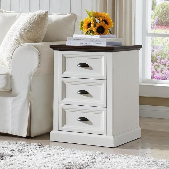 IFGET 21" Tall Nightstand with 3 Drawers, Farmhouse 18" Wide End Table with Charging Station, Wood Rustic Side Table, Small Dresser Chest of Drawers for Bedroom, Living Room, Closet, White