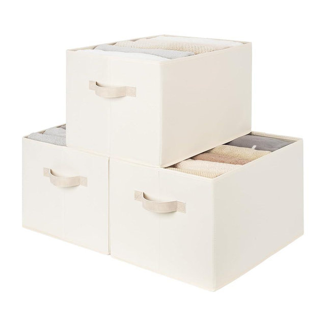 StorageWorks Fabric Closet Organizers and Storage Bin, Foldable Shelf Baskets for Organization and Storage, Beige, 3-Pack, Extra Large